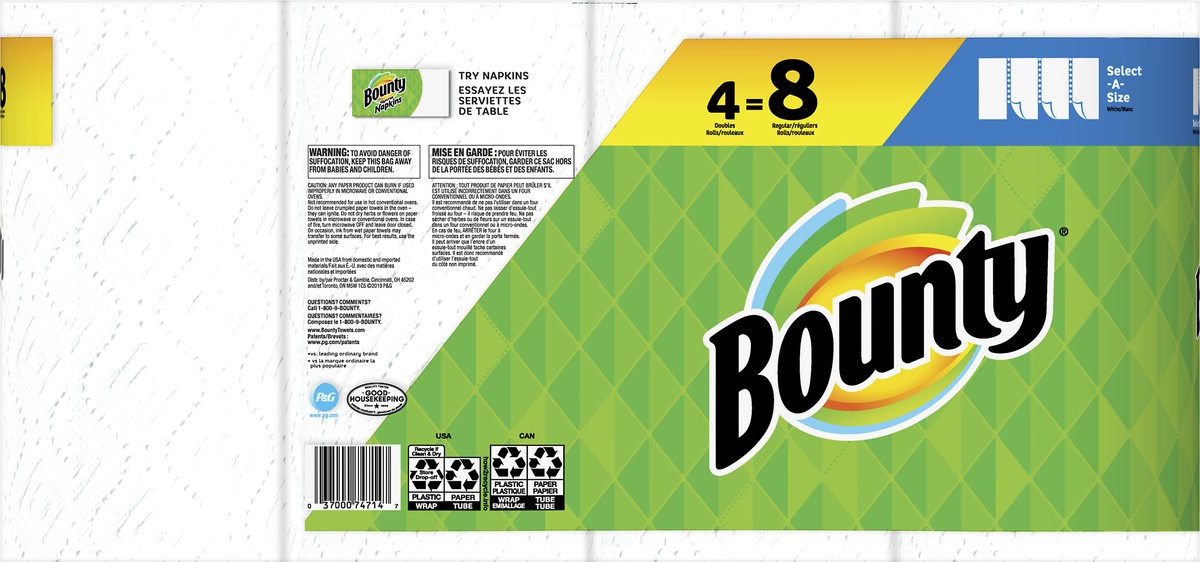 slide 4 of 5, Bounty Double Rolls Select-A-Size 2-Ply Paper Towels 4 ea, 4 ct