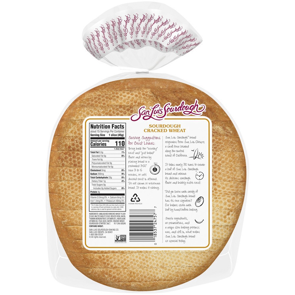 slide 9 of 11, San Luis Sourdough San Luis Cracked Wheat Bread, 24 oz, 24 oz