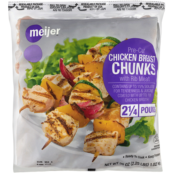 slide 1 of 1, Meijer Frozen Pre-Cut Chicken Breast Chunks, 30 oz