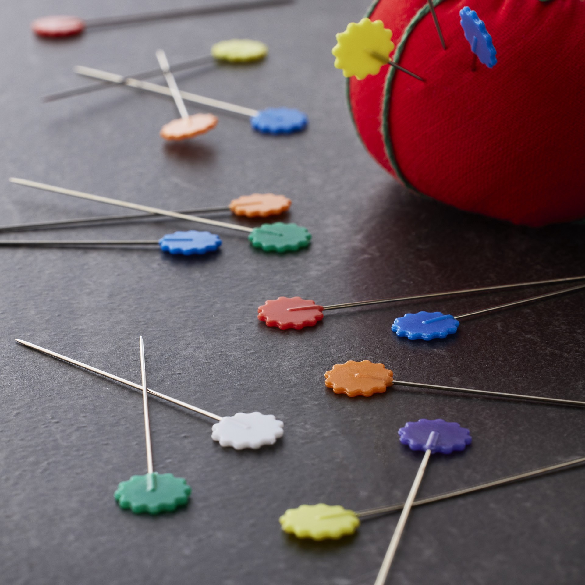 slide 2 of 2, Loops & Threads Flat Flower Pins, 2 in