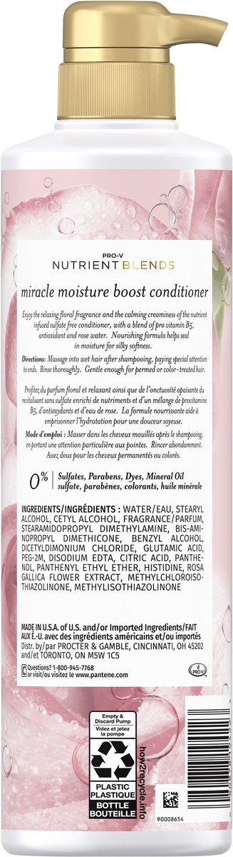 slide 8 of 9, Pantene Nutrient Blends Sulfate Free Miracle Moisture Boost with Rose Water Conditioner, 13.5 oz, 13.5 fl oz