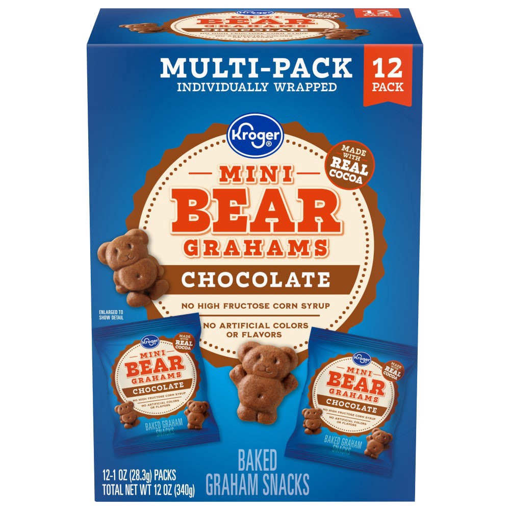 slide 5 of 5, Kroger Mini Chocolate Bear Grahams Multipack, 12 oz