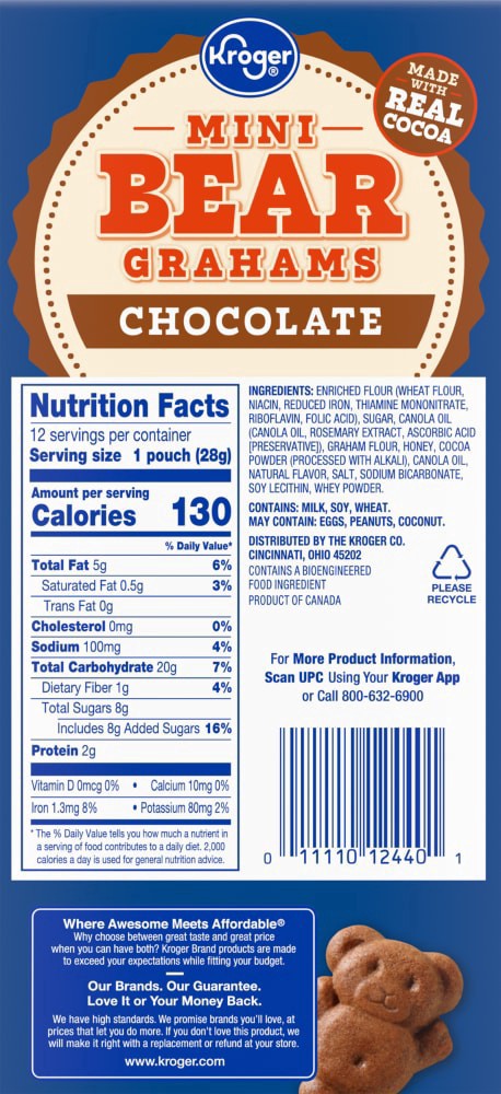 slide 4 of 5, Kroger Mini Chocolate Bear Grahams Multipack, 12 oz