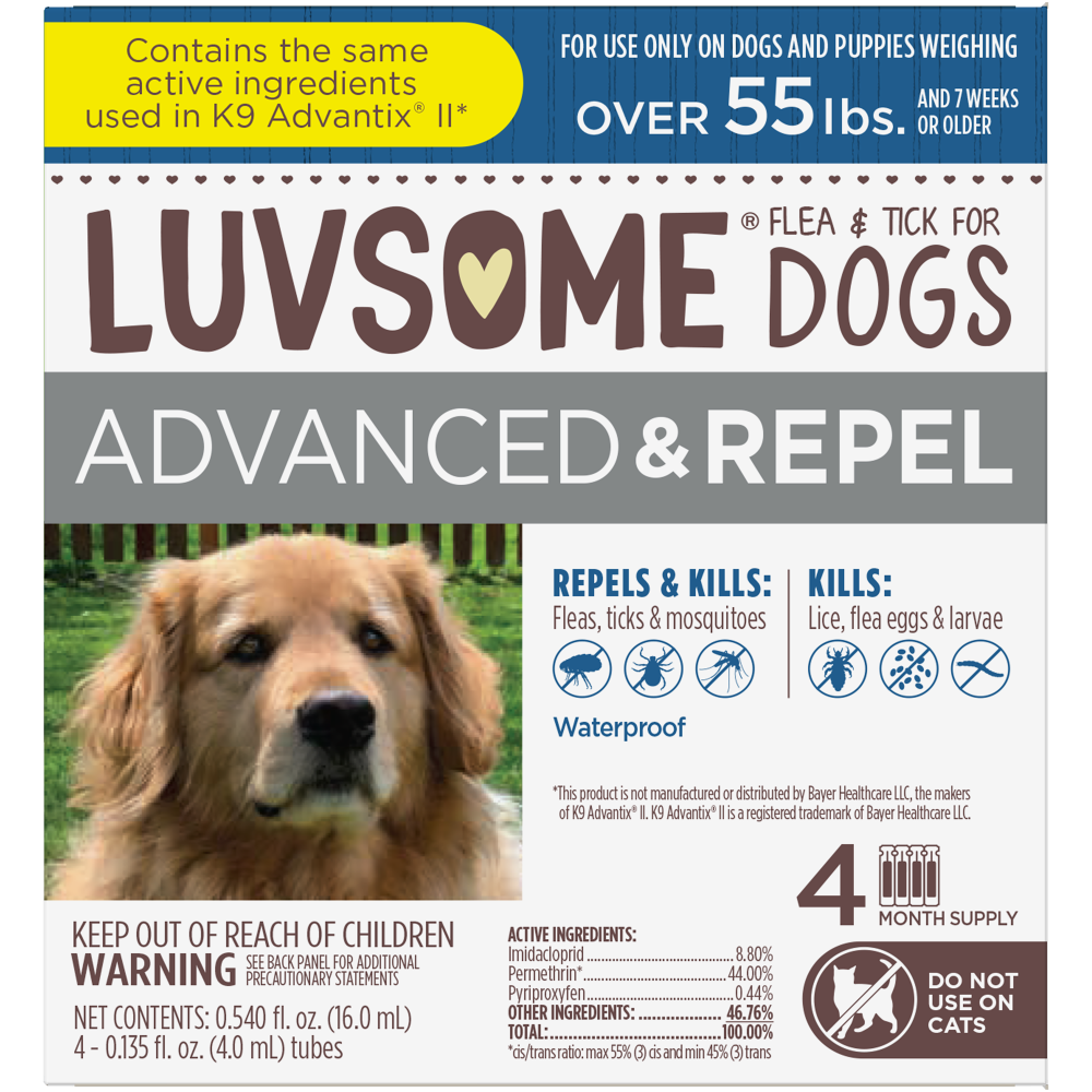 slide 1 of 2, Luvsome Advanced + Repel Flea & Tick Drops For Dogs, 4 ct