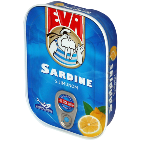 slide 1 of 1, Podravka Eva Sardines Lemon, 115 gram