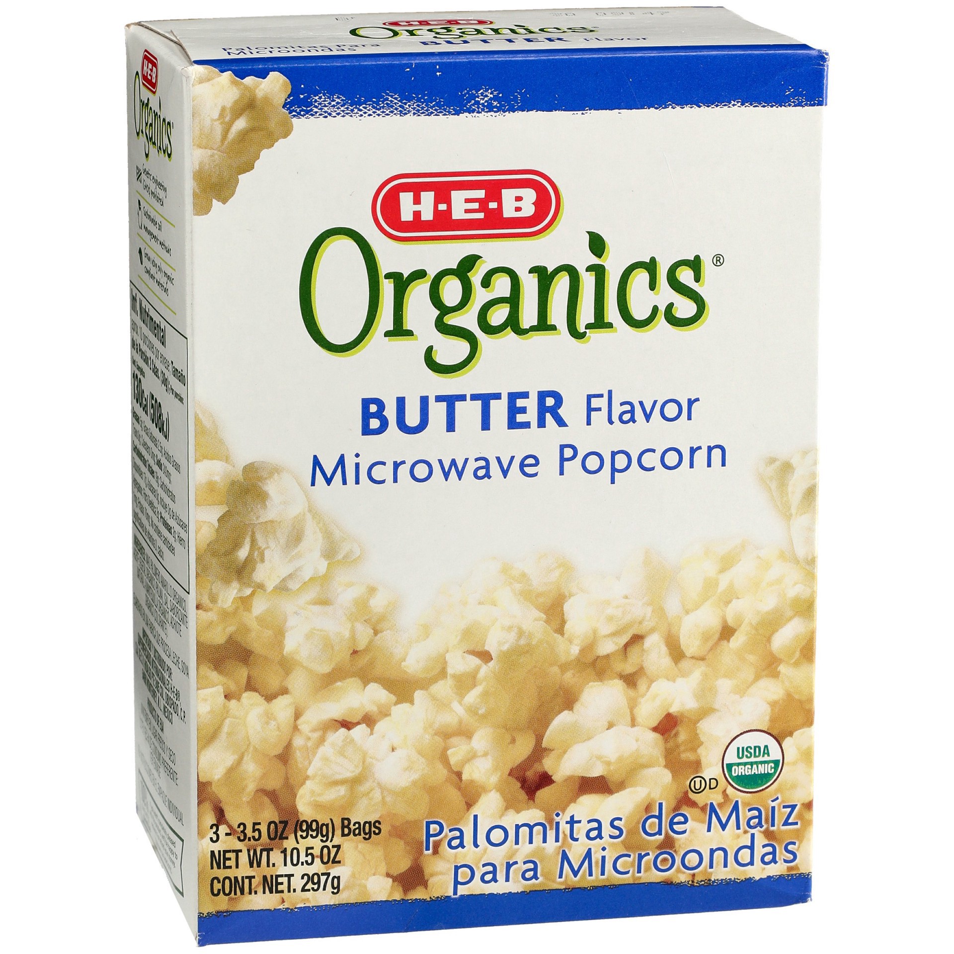 slide 1 of 1, H-E-B Organics Butter Flavor Microwave Popcorn, 3 ct; 3.5 oz