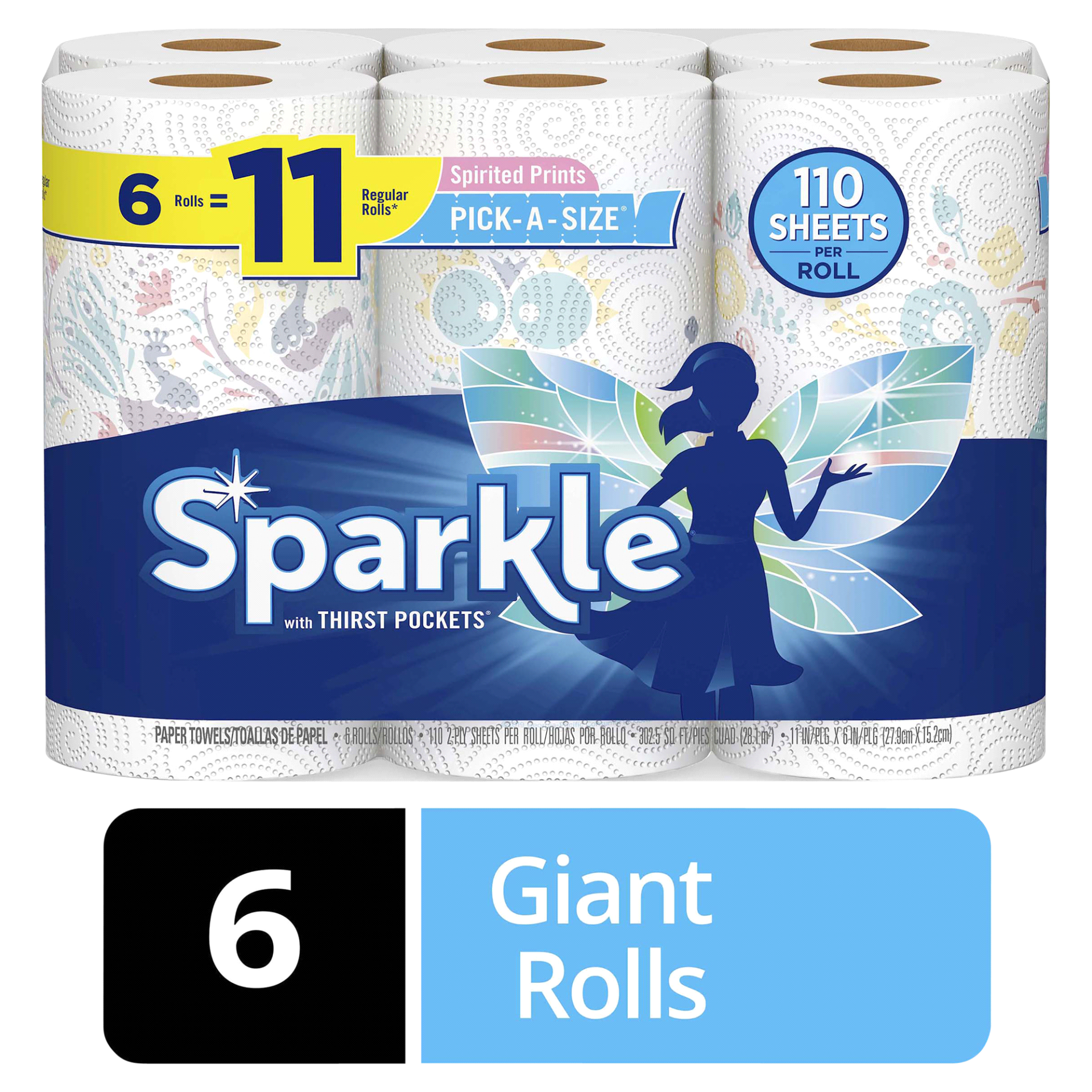 slide 1 of 1, Sparkle Spirited Prints Pick-a-Size Giant Roll Paper Towels, 6 ct