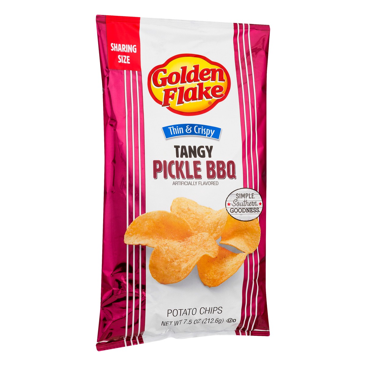 slide 5 of 9, Golden Flake Thin & Crispy Sharing Size Tangy Pickle BBQ Potato Chips 7.5 oz, 7.5 oz