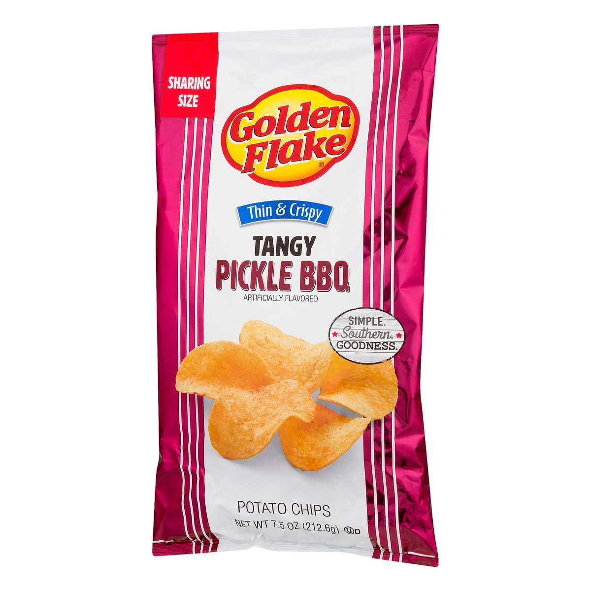 slide 8 of 9, Golden Flake Thin & Crispy Sharing Size Tangy Pickle BBQ Potato Chips 7.5 oz, 7.5 oz