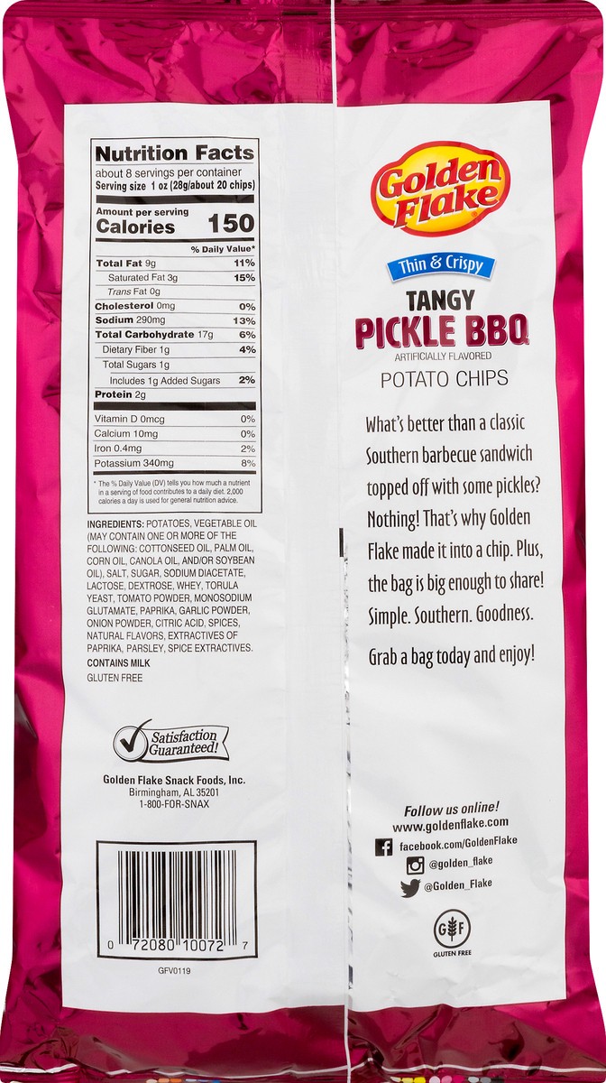 slide 3 of 9, Golden Flake Thin & Crispy Sharing Size Tangy Pickle BBQ Potato Chips 7.5 oz, 7.5 oz