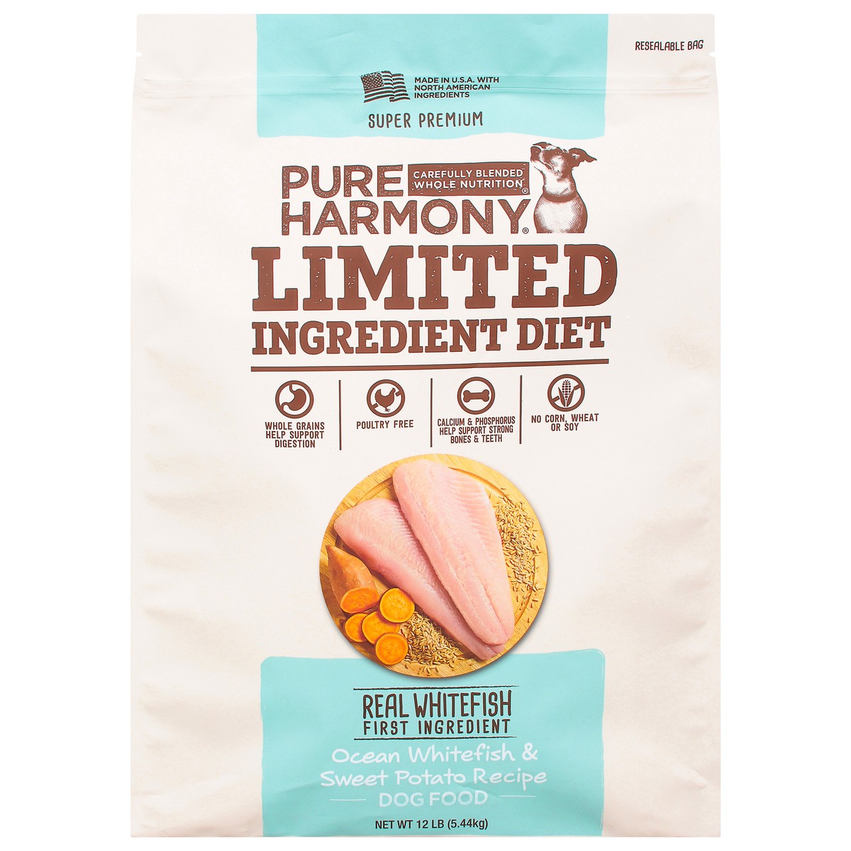 slide 1 of 9, Pure Harmony Super Premium Limited Ingredient Diet Ocean Whitefish & Sweet Potato Recipe Dog Food 12 lb, 12 lb