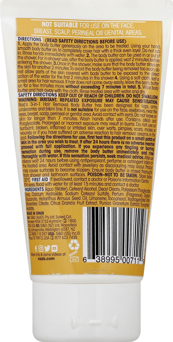 slide 4 of 11, Nad's 3-in-1 Butter Hair Removal Body 150 ml, 5.1 oz