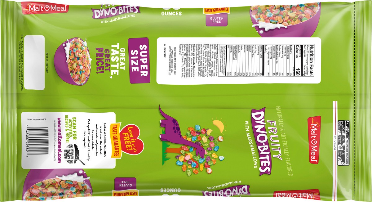 slide 5 of 7, Malt-O-Meal Fruity Dyno Bites with Marshmallows Kids Breakfast Cereal, Gluten Free, Family Size Bulk Bagged Cereal, 35 Ounce - 1 count, 35 oz