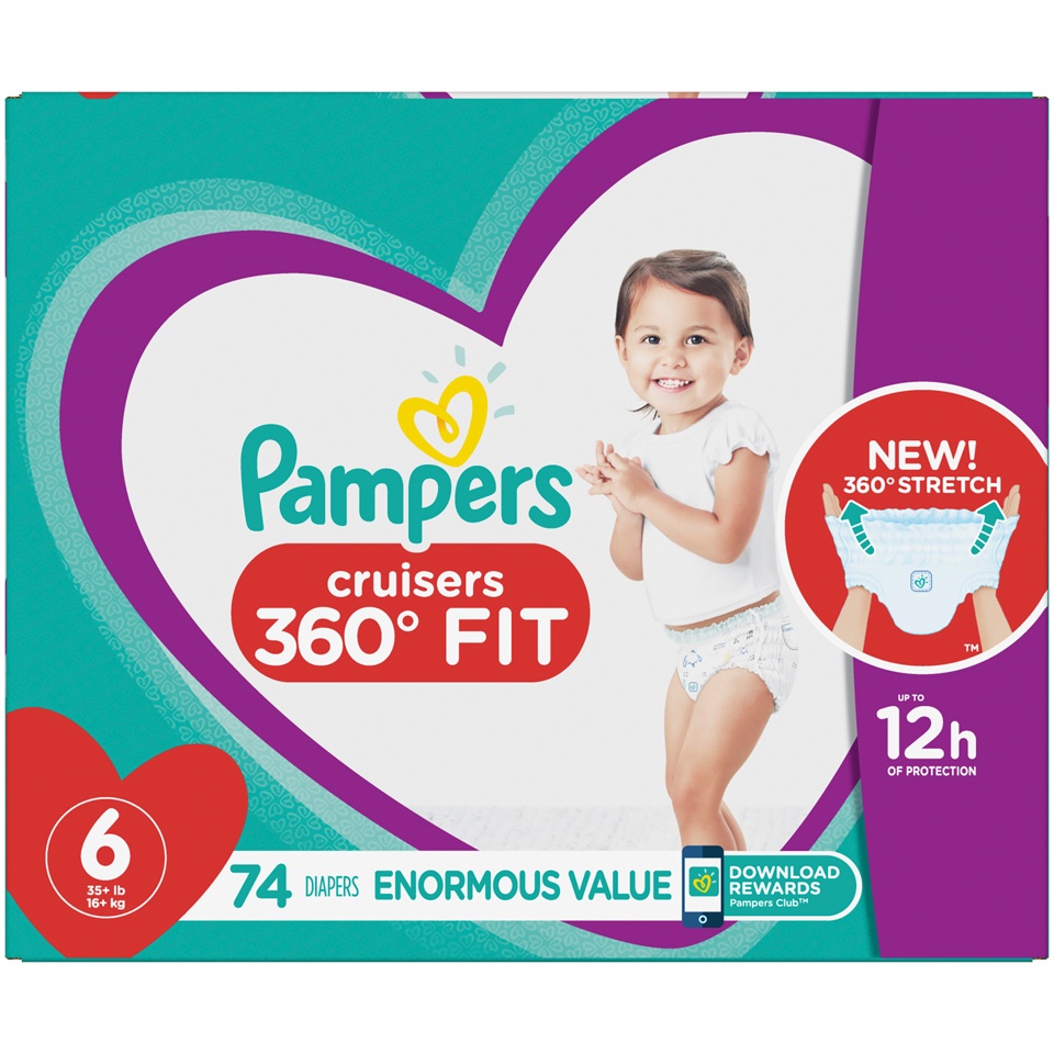 slide 2 of 2, Pampers Cruisers 360 Disposable Diapers Enormous Pack - Size 6, 74 ct