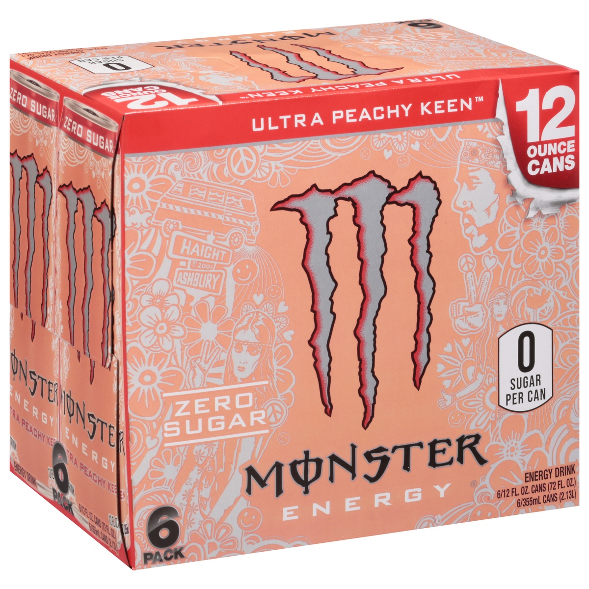 slide 2 of 11, Monster Energy Zero Sugar Ultra Peachy Keen Energy Drink, 6 ct; 12 fl oz