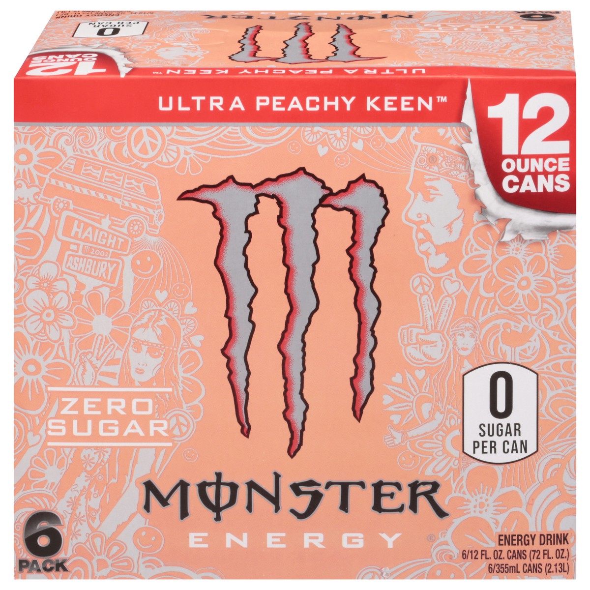 slide 1 of 11, Monster Energy Zero Sugar Ultra Peachy Keen Energy Drink, 6 ct; 12 fl oz