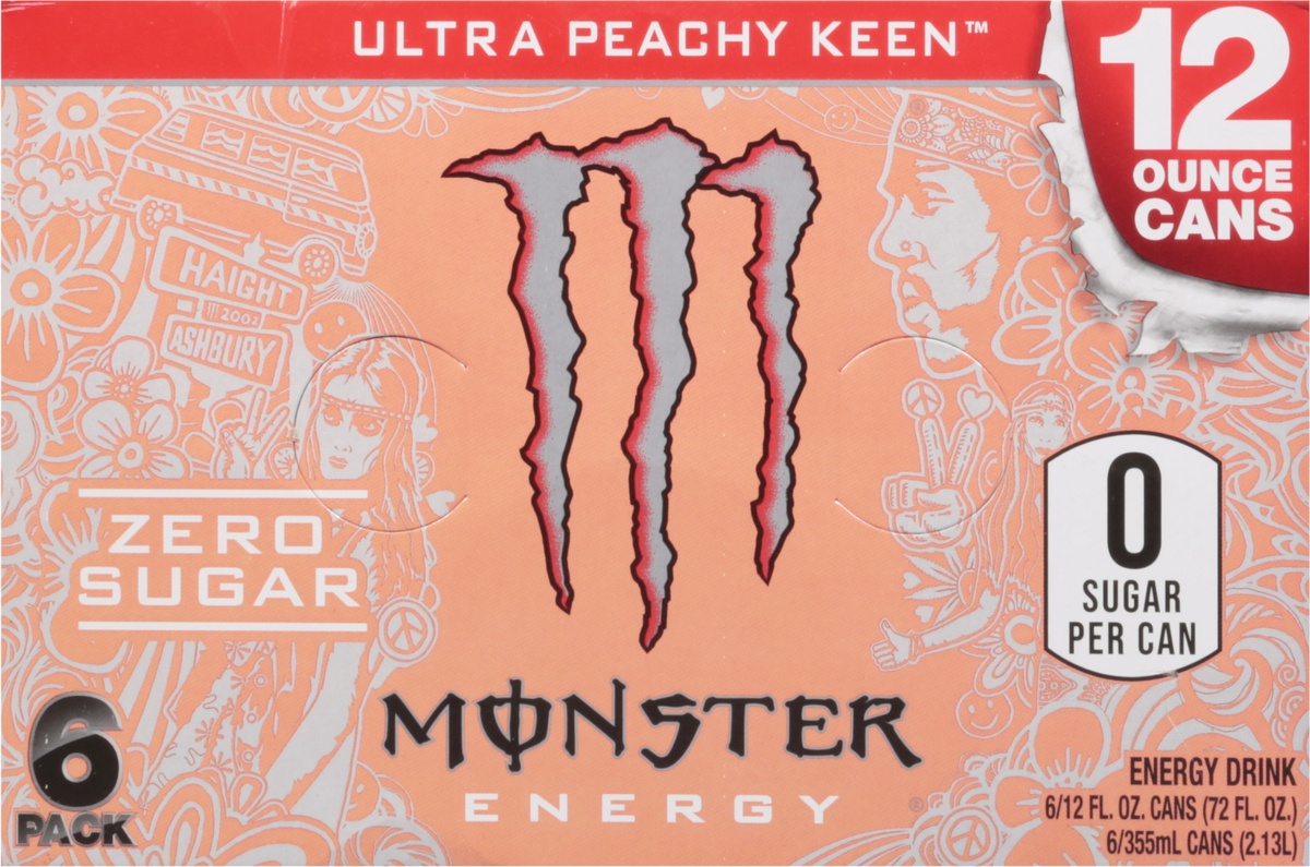 slide 6 of 11, Monster Energy Zero Sugar Ultra Peachy Keen Energy Drink, 6 ct; 12 fl oz