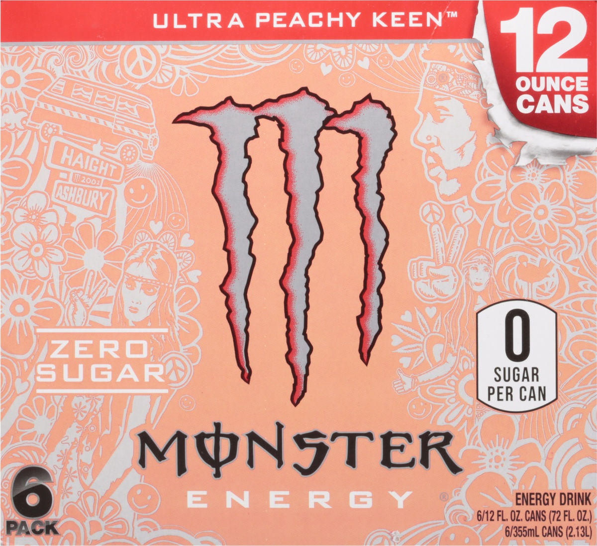 slide 9 of 11, Monster Energy Zero Sugar Ultra Peachy Keen Energy Drink, 6 ct; 12 fl oz