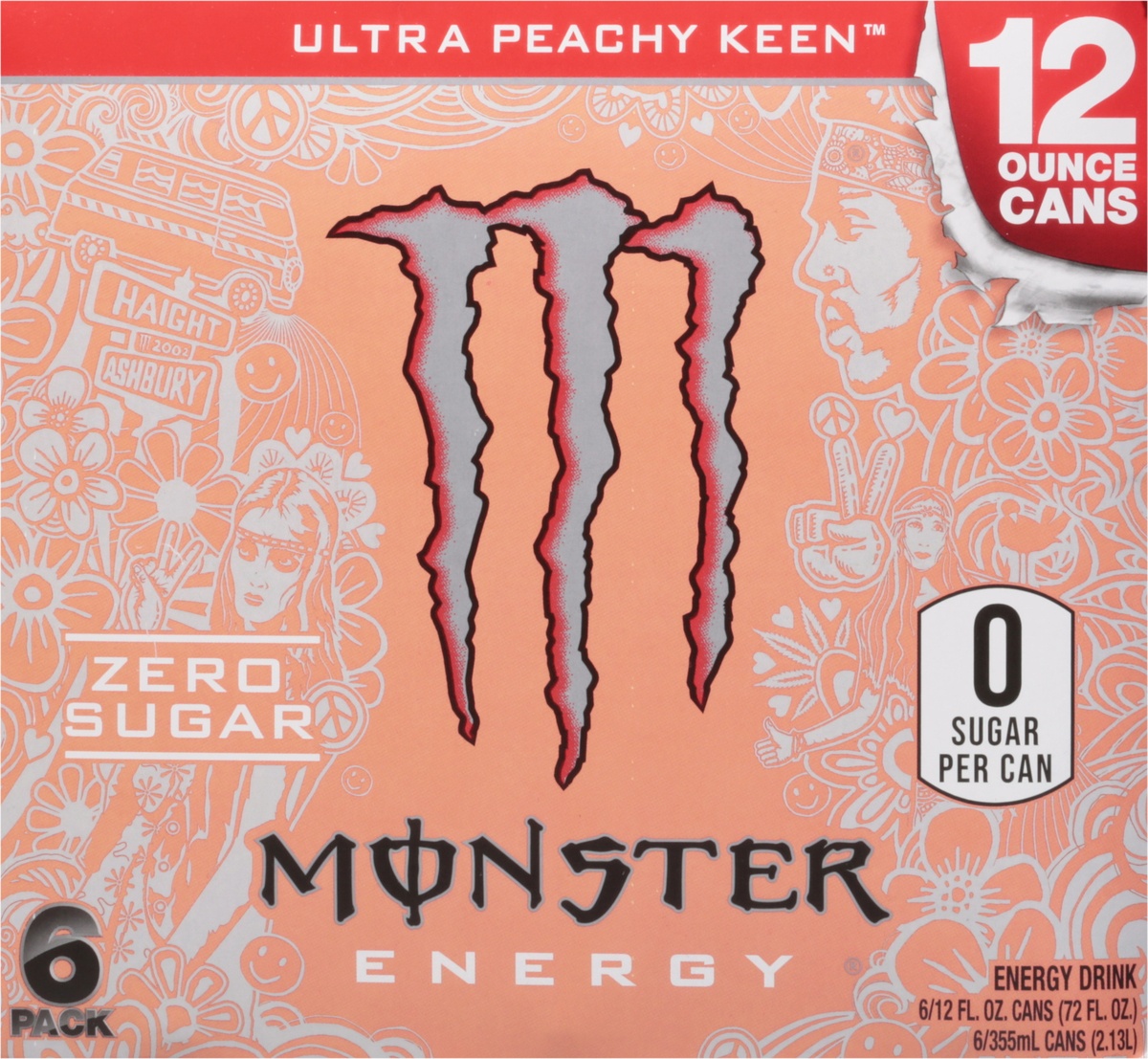 slide 10 of 11, Monster Energy Zero Sugar Ultra Peachy Keen Energy Drink, 6 ct; 12 fl oz