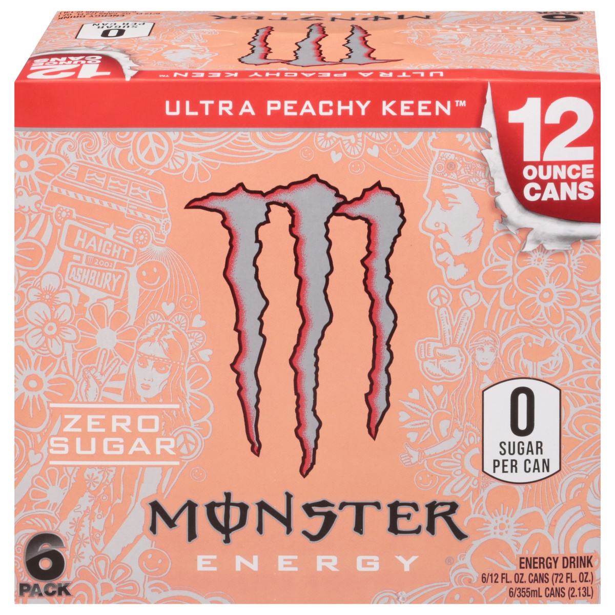 slide 11 of 11, Monster Energy Zero Sugar Ultra Peachy Keen Energy Drink, 6 ct; 12 fl oz
