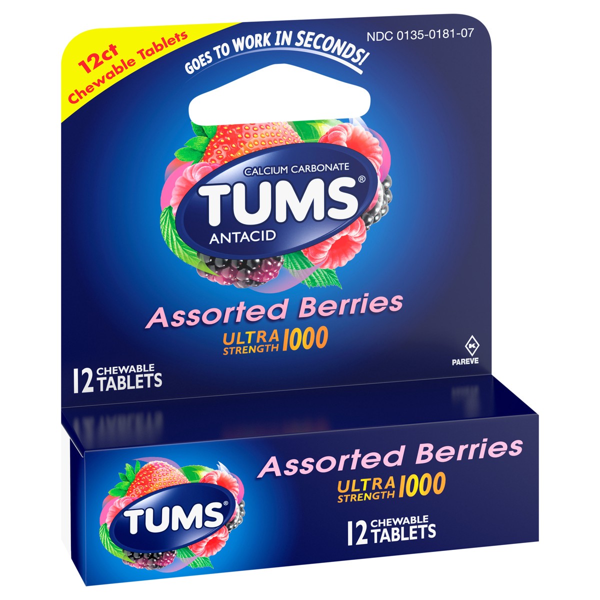 slide 8 of 8, TUMS Ultra Strength Chewable Antacid Tablets for Heartburn Relief, Assorted Berries - 12 Count, 12 ct