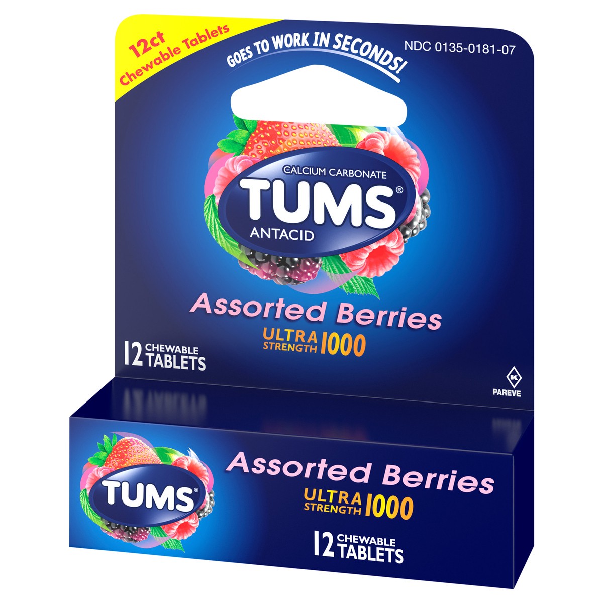 slide 2 of 8, TUMS Ultra Strength Chewable Antacid Tablets for Heartburn Relief, Assorted Berries - 12 Count, 12 ct