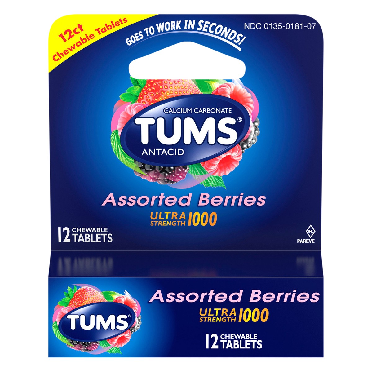 slide 6 of 8, TUMS Ultra Strength Chewable Antacid Tablets for Heartburn Relief, Assorted Berries - 12 Count, 12 ct