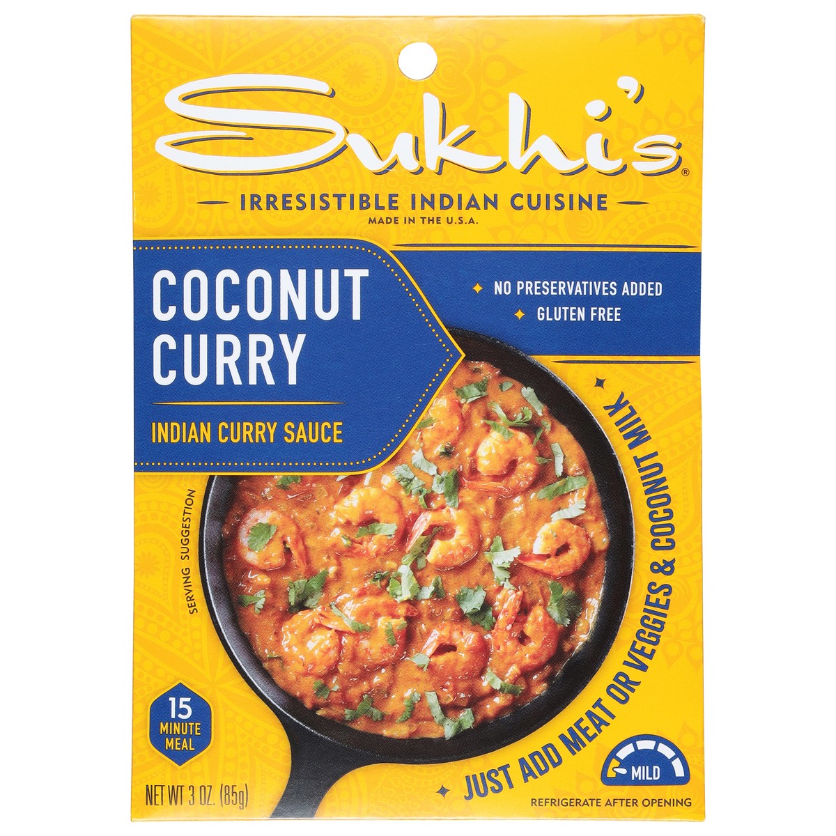 slide 1 of 9, Sukhi's Mild Coconut Curry Indian Curry Sauce 3 oz, 3 oz