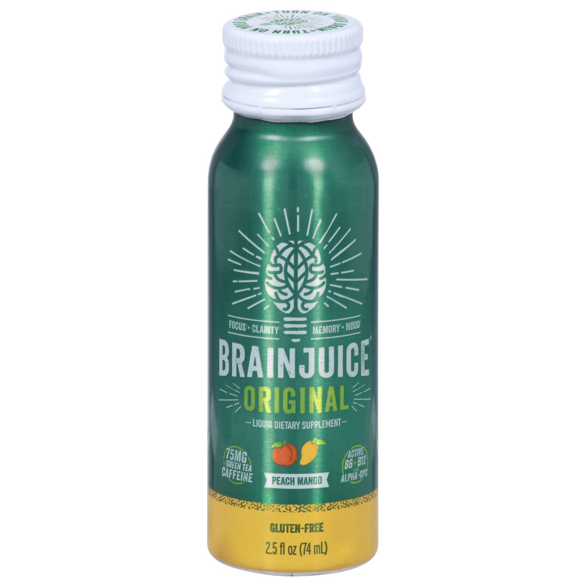 slide 1 of 1, BrainJuice Brain Juice Peach Mango Liquid Nutritional Supplement, 2.5 fl oz