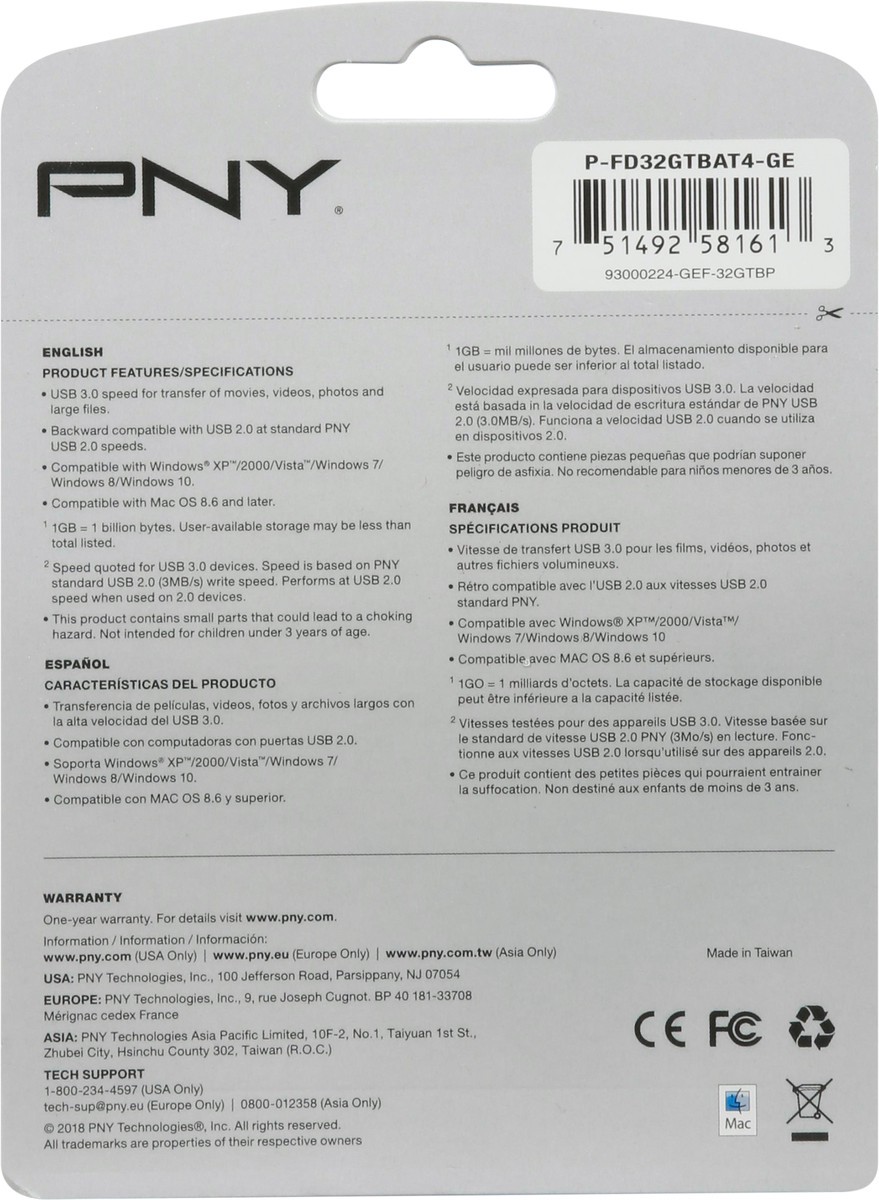 slide 11 of 12, PNY 32 GB USB 3.0 Flash Drive 1 ea, 1 ct