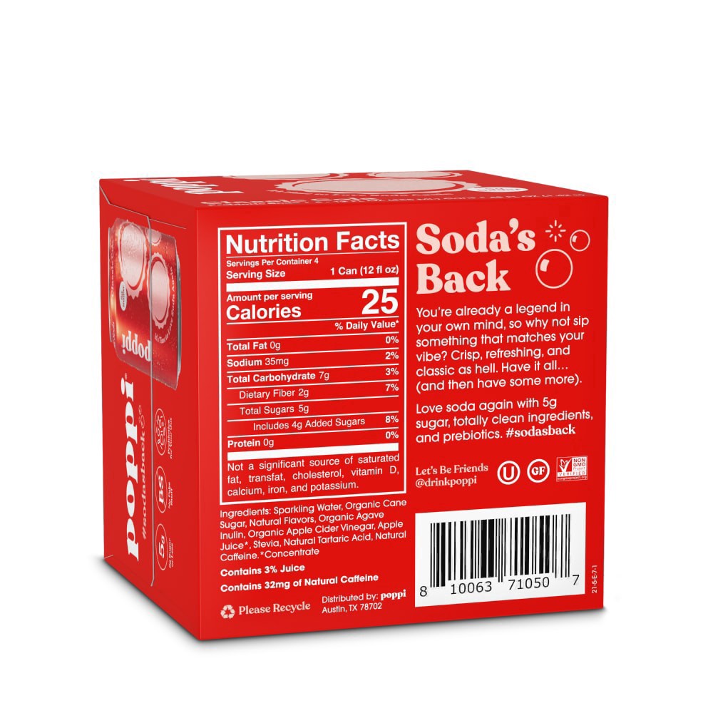 slide 2 of 2, Poppi Cola - 12 oz, 4 ct; 12 fl oz