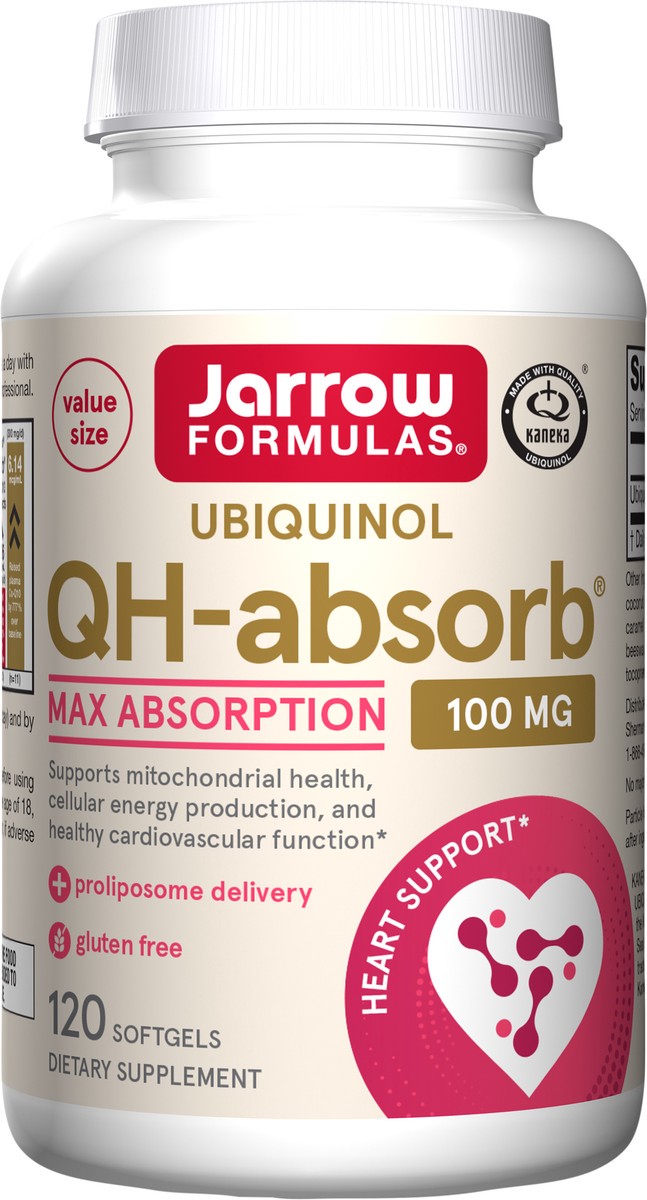 slide 2 of 4, Jarrow Formulas QH-Absorb 100 mg Max Absorption - CoQ10 Ubiquinol - Up to 120 Servings (Softgels) - Supports Mitochondrial Health, Cellular Energy Production & Healthy Cardiovascular Function, 120 ct