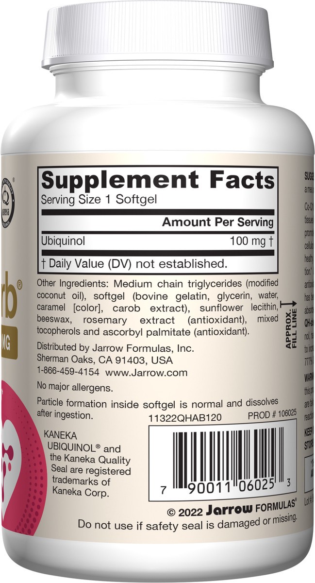 slide 4 of 4, Jarrow Formulas QH-Absorb 100 mg Max Absorption - CoQ10 Ubiquinol - Up to 120 Servings (Softgels) - Supports Mitochondrial Health, Cellular Energy Production & Healthy Cardiovascular Function, 120 ct