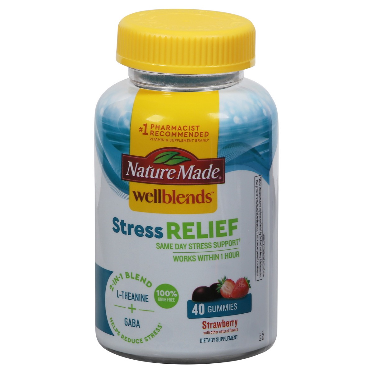 slide 7 of 9, Nature Made Wellblends Stress Relief Gummies, L theanine 200mg to Help Reduce Stress, with GABA 100mg, Same Day Stress Support, 40 Strawberry Flavor Gummies, 40 ct