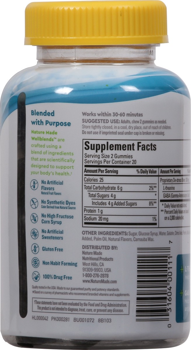 slide 8 of 9, Nature Made Wellblends Stress Relief Gummies, L theanine 200mg to Help Reduce Stress, with GABA 100mg, Same Day Stress Support, 40 Strawberry Flavor Gummies, 40 ct