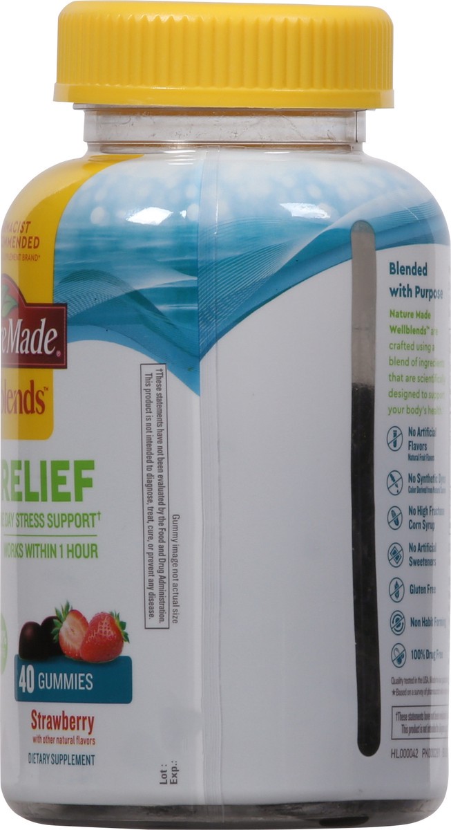 slide 4 of 9, Nature Made Wellblends Stress Relief Gummies, L theanine 200mg to Help Reduce Stress, with GABA 100mg, Same Day Stress Support, 40 Strawberry Flavor Gummies, 40 ct