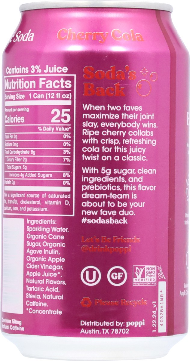 slide 13 of 13, Poppi Cherry Cola Prebiotic Soda 12 fl oz, 12 fl oz