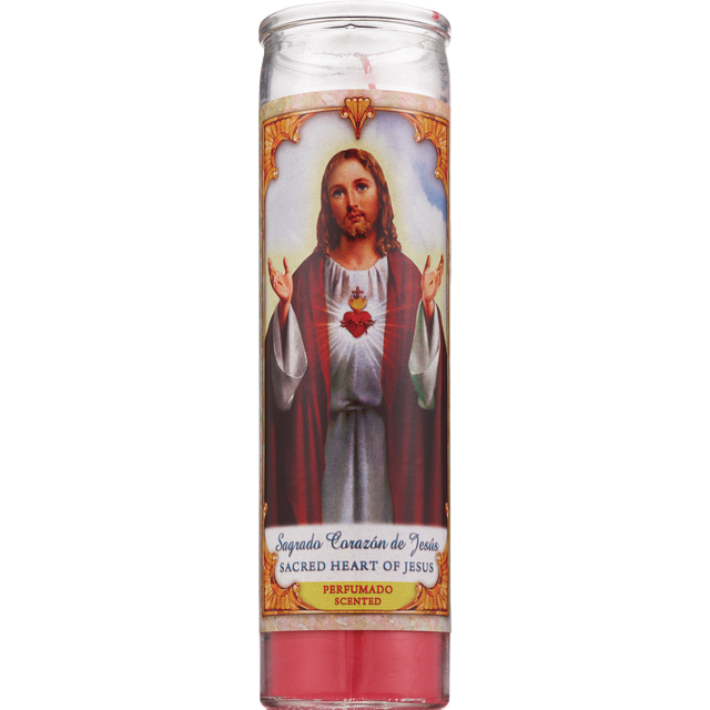 slide 1 of 1, PRAYER CANDLE Star Novena Candle 8" Red "Sagrado Corazon De Jesus" Scented, 8 in