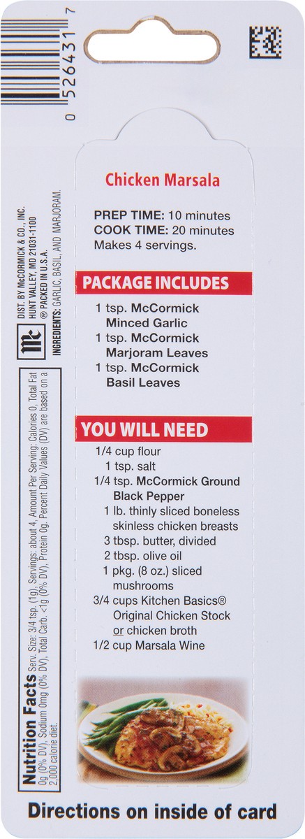 slide 5 of 12, McCormick Recipe Inspirations™ Chicken Marsala Seasoning Mix 0.16 oz. Carded Pack, 0.16 oz