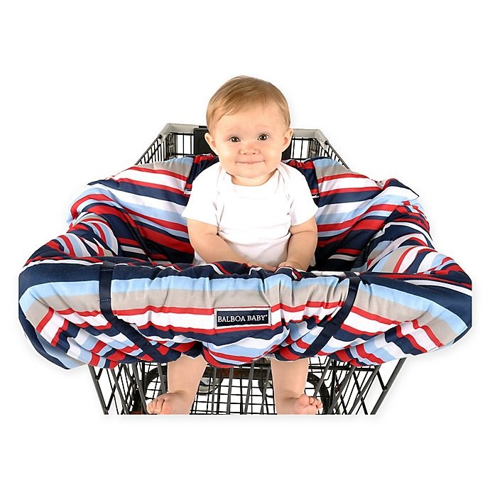 slide 1 of 4, Balboa Baby Shopping Cart and High Chair Cover - Navy/Red Stripe, 1 ct