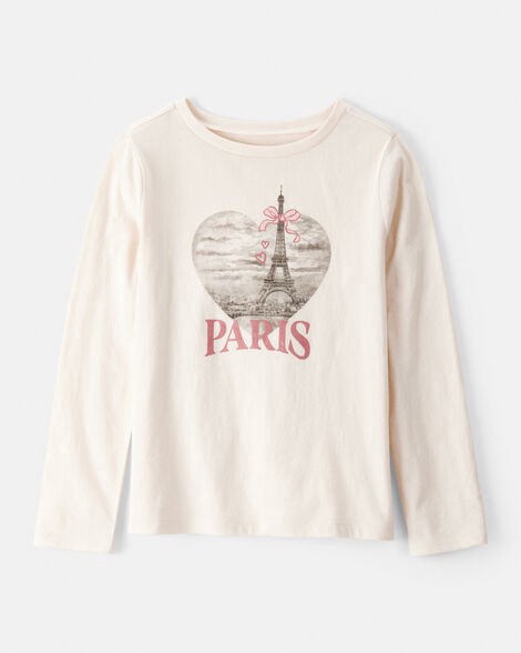 slide 1 of 2, Oshkosh Girls Paris Long-Sleeve Graphic Tee - Ivory Ivory XS, 1 ct