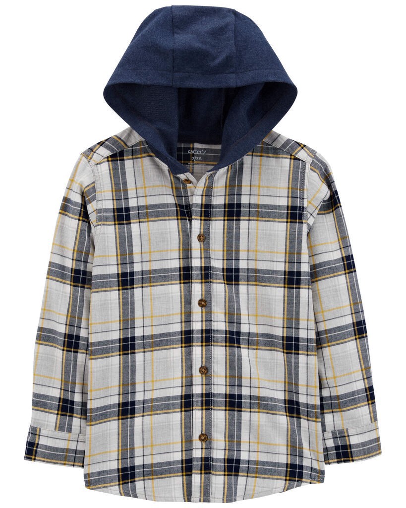 slide 2 of 3, Carter's Kid Plaid Hooded Button-Down Shirt Multi 4, 1 ct