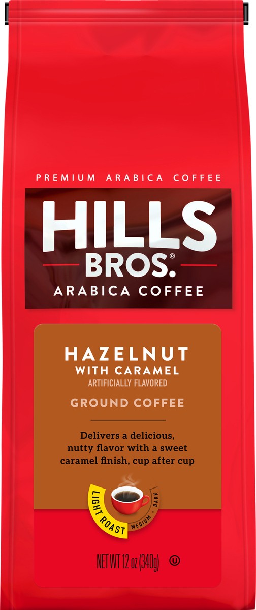 slide 1 of 1, Hills Bros. Light Roast Ground Arabica Hazelnut with Caramel Coffee - 12 oz, 12 oz