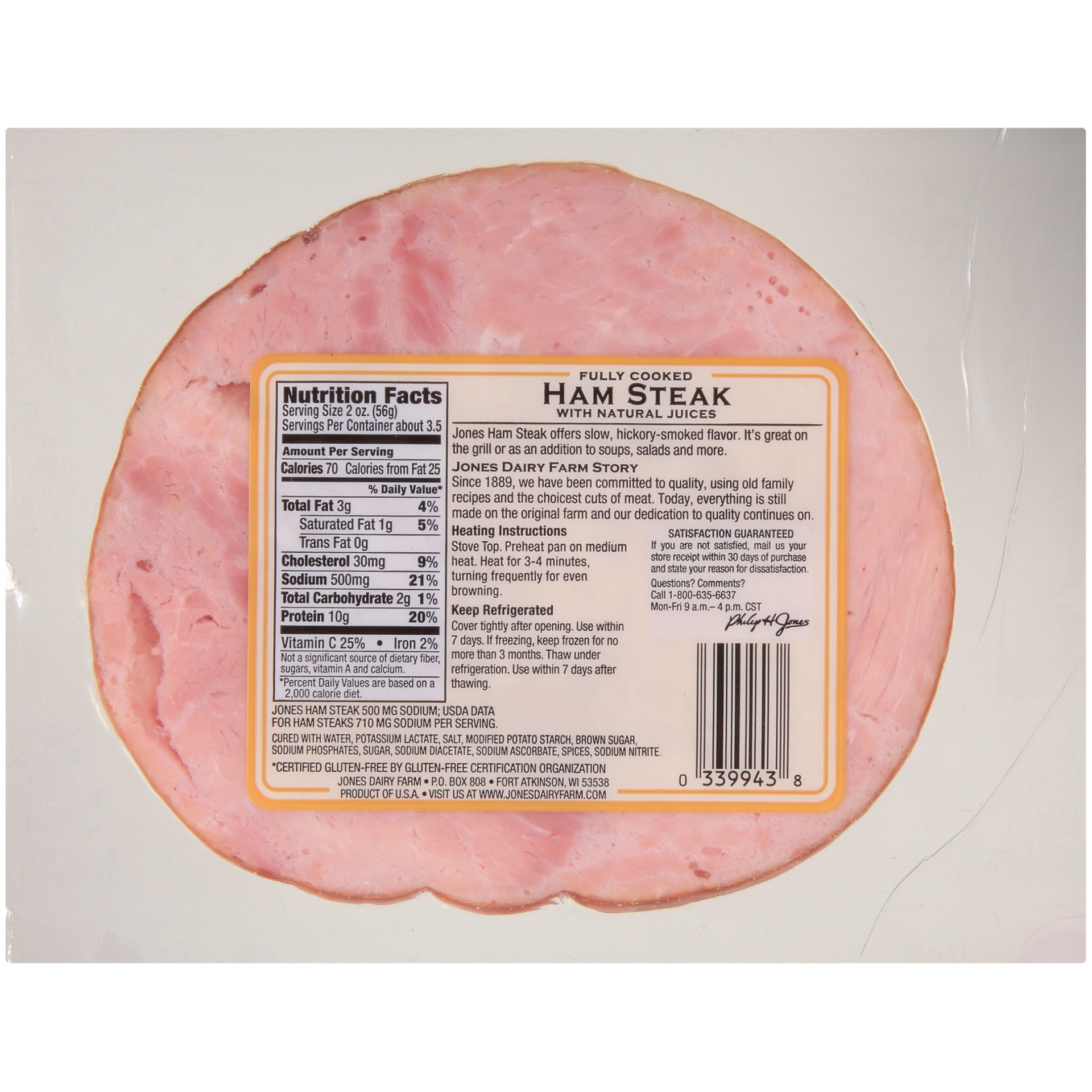 slide 4 of 6, Jones Dairy Farm Naturally Hickory Smoked Extra Lean Ham Steak, 7 oz