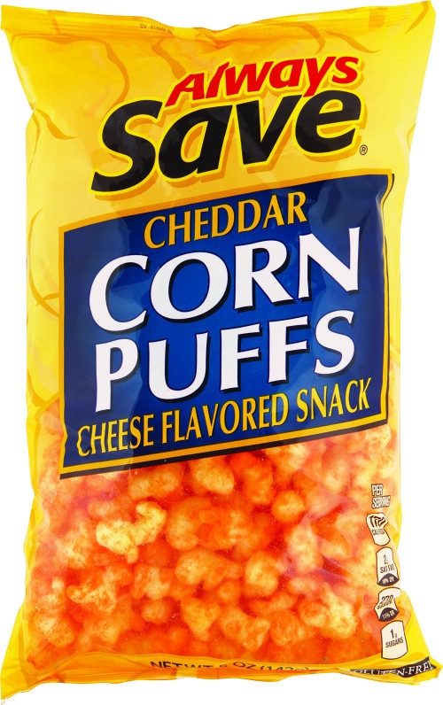 slide 1 of 1, Always Save Cheddar Cheese Flavored Corn Puffs, 5 oz