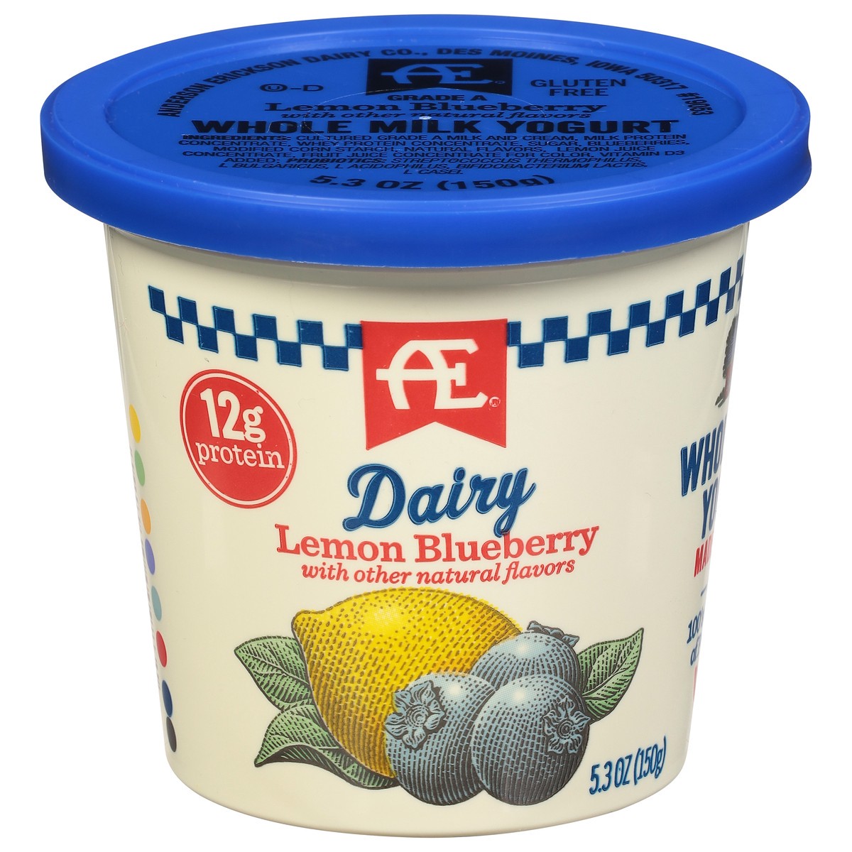 slide 1 of 1, AE Dairy Lemon Blueberry Yogurt 5.3 oz, 1 ct