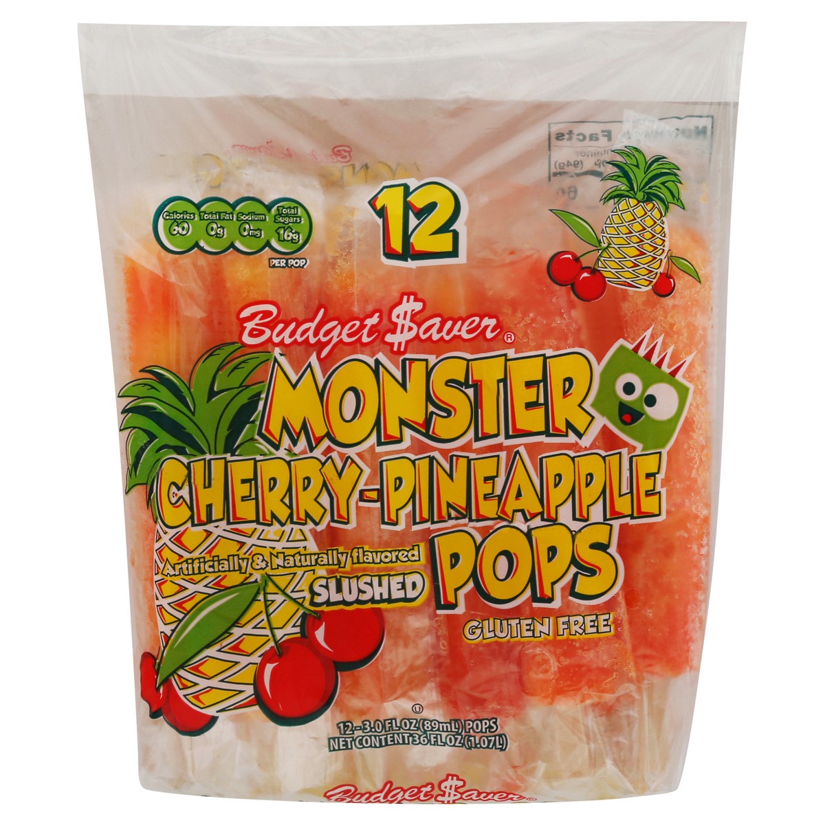 slide 1 of 9, Budget Saver Monster Pop Cherry Pineapple, 12 ct