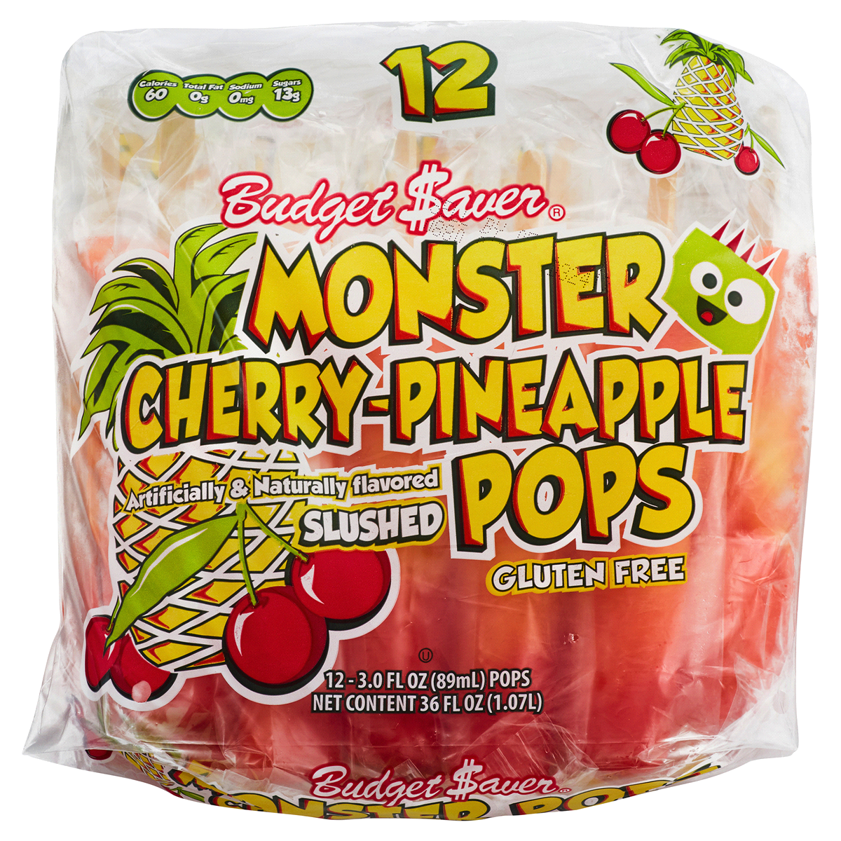 slide 1 of 1, Budget Saver Slushed Cherry-Pineapple Monster Pops, 12 ct