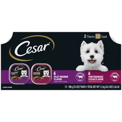 Cesar Filet Mignon Flavor/Porterhouse Steak Flavor Canine Cuisine Tray 12 - 3.5 oz ea