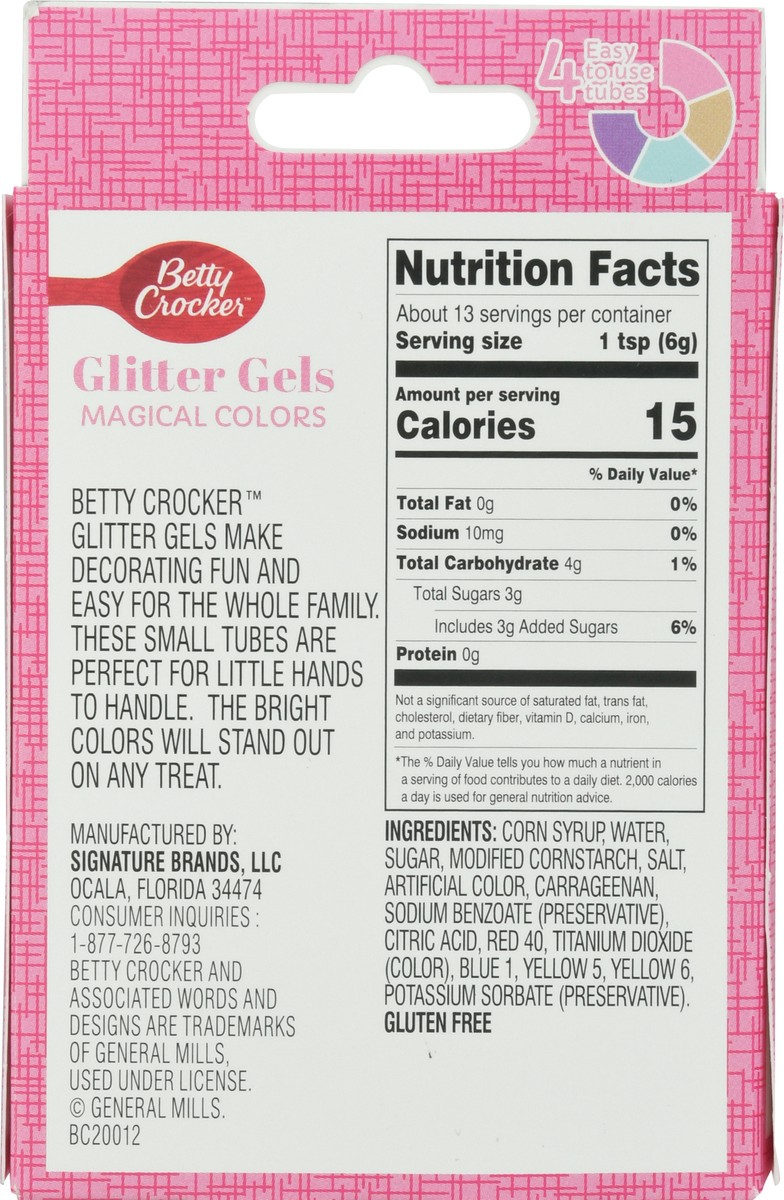 slide 4 of 9, Betty Crocker Magical Colors Glitter Gels 4 - 0.67 oz Tubes, 2.7 oz